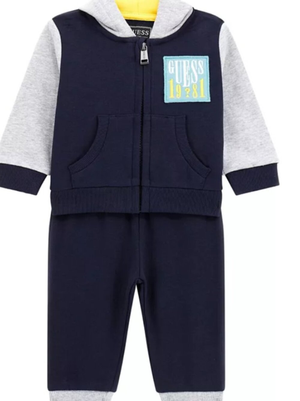 NWT Guess Baby Boy 2 Piece Sweatsuit Set Size 6-9 Months Navy Gray Hoodie Jogger